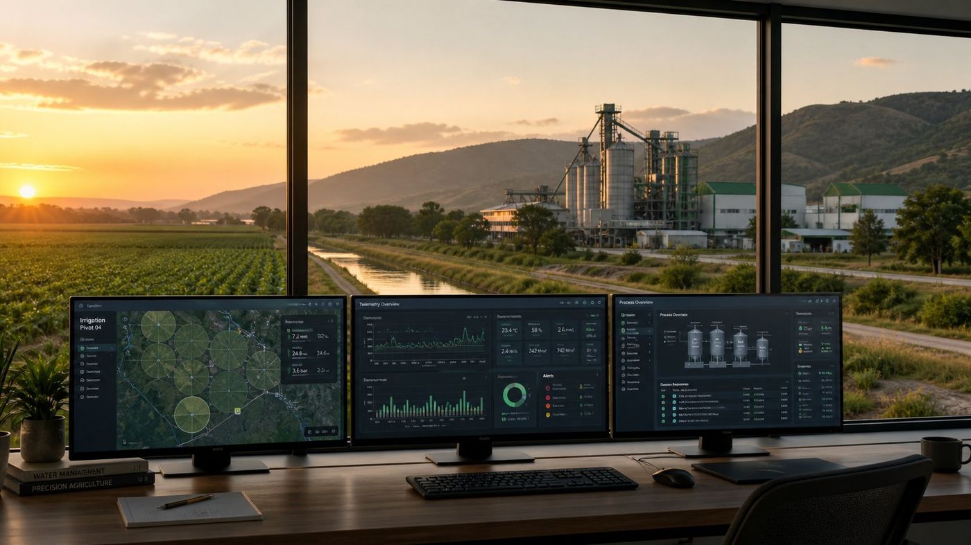 Centro de operaciones DataSphera con múltiples monitores mostrando dashboards